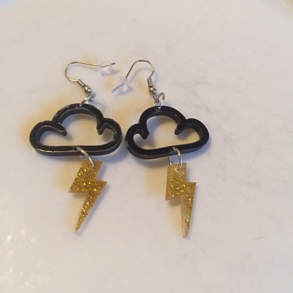 ⚡️Awesome acrylic cloud Lightning glitter drop earrings 🌩 - Picture 2 of 7